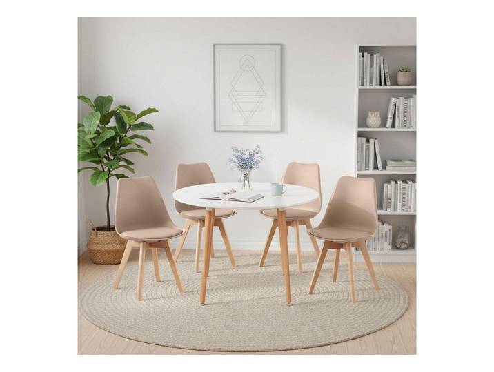 LuxusKollektion Esstisch Esstisch Stühle Skandinavisch 100CM-Esstisch Weiß 4 Khaki Buche Stühle (1-St)