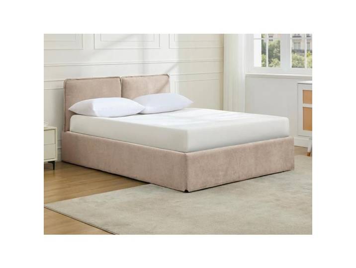 Lit coffre déhoussable 140 x 190 cm - Tissu - Beige + Matelas - TENESE