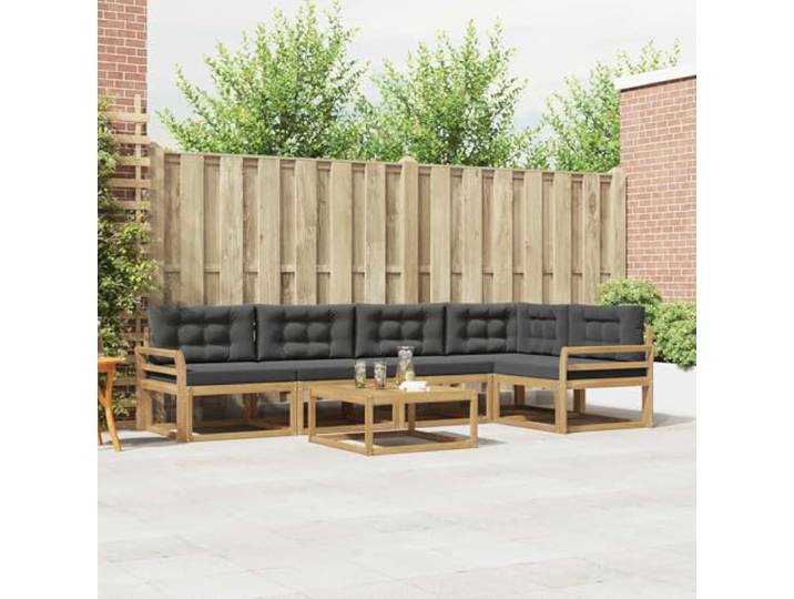 RJPLMFV Außensofa, 6-teilig, massives Akazienholz, Braun Modulare Rückenlehne, Lattenrost, Armlehnen, Komfort, einfache Pflege, Terrasse, Garten