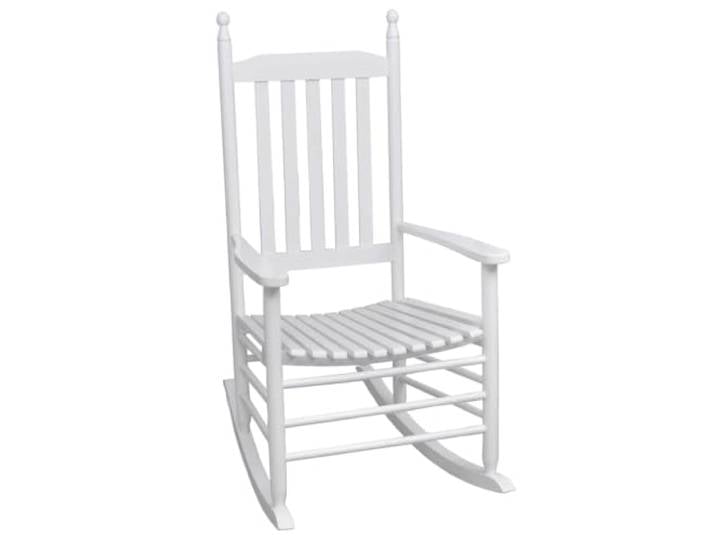 Coespram Schaukelstuhl Massivholz Weiß Holzsessel Vintage 60,5x82x114 cm Ergonomischer Holzsessel aus Tannenholz für Terrasse und Wohnzimmer, belastbar bis 110 kg, einfache Montage.