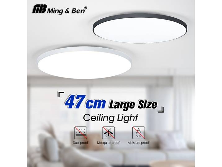 Plafonnier LED intelligent 18,5 pouces 80W avec télécommande via application, grand plafonnier rond à intensité variable, anti-poussière et anti-humidité pour salon