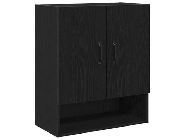 KLGBNCVE Wandschrank 60 x 30 x 70 cm Holzwerkstoff Schwarz Eichen-Optik Wandmontage,Regalbretter Holzwerkstoff,Schwarze D-Griffe Stahl,Minimalistisch,Wohnzimmer,Aufbewahrung,Deko