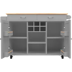 MODFU Kücheninsel MDF Grau 102x45x92 cm mit Rollen, Weinregal und verstellbaren Ablagen
