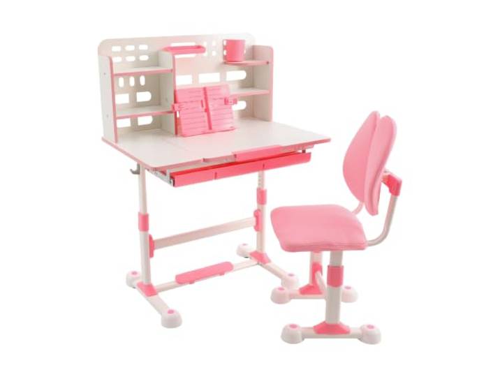 Kinderschreibtisch mit Stuhl, Höhenverstellbarer Schreibtisch, Rosa Ergonomisches Lernset für Kinder 3-18 Jahre, verschiedene Ablagebereiche, für Lernen, Lesen, Schreiben und Zeichnen