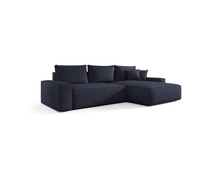 Cornero Ecksofa California rechts dunkelblau Strickstoff Aragon 79 - Schlaffunktion, Bettkasten, Dunkelblau, Echtholz,Buche, L-Form, 280x184 cm, Wohnzimmer, Sofas & Couches, Wohnlandschaften, Ecksofas