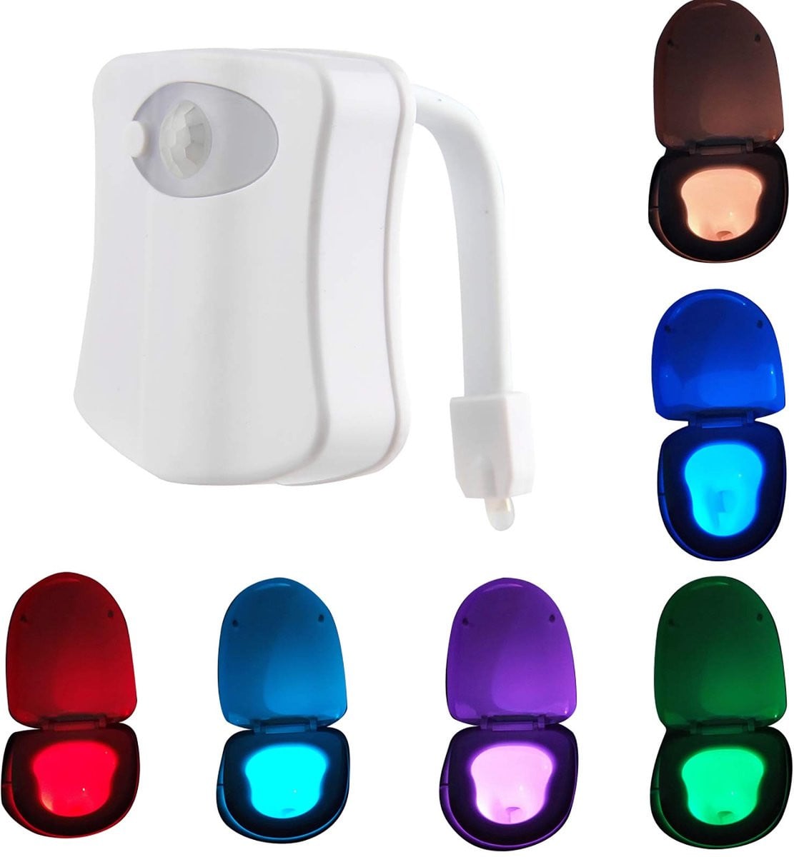 Toilet nachtlampje met bewegingssensor en 8 kleurenwisselende RGB-lichten voor badkamer en toilet, wit