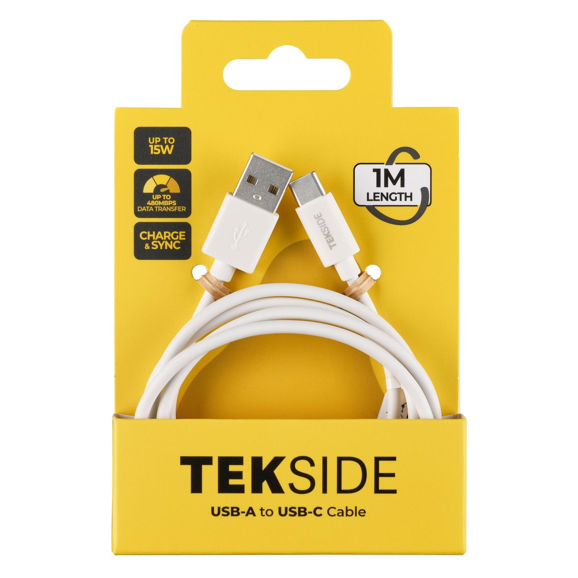Cellularline Cellular Line TEKSIDE Data Cable 1m USB-A/ Typ-C White (1 m, 15 W) (TKSUDATAA2C1MESPCW)