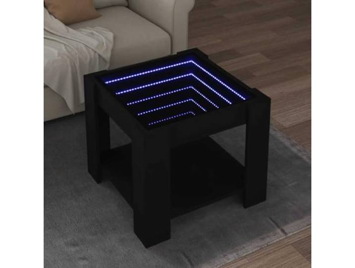 HEFZGDB LED Couchtisch Schwarz 53x53x45 cm Holzwerkstoff mit RGB Infinity Spiegel Beleuchtung und robuster Tischplatte für Wohnzimmer