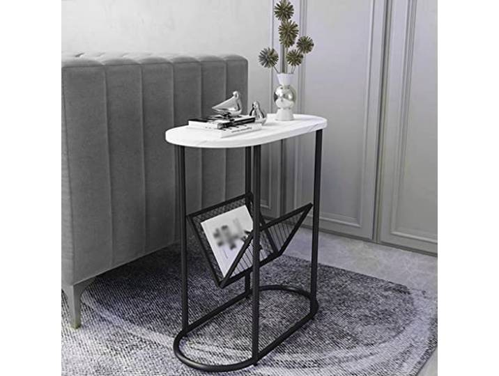 ROHCGHC Beistelltisch, Schmaler Beistelltisch im Wohnzimmer mit Zeitschriftenhalter(White Black,50cm)