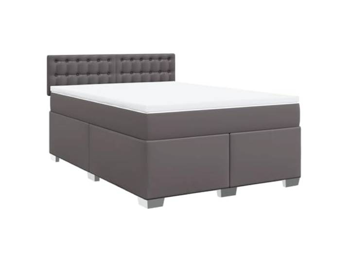 vidaXL Boxspringbett mit Matratze Grau 160x200 cm Kunstleder
