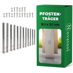 Novatool, Zaunpfosten + Pfähle, 6x Einschlagbodenhülsen-Set H-Form 91x91x600 mm, Bodenhülse Sonnenschirm Pfostenträger