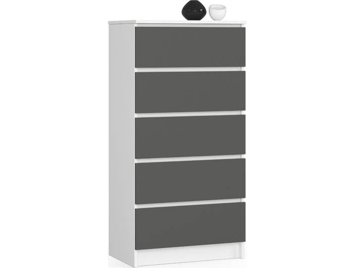 Commode en blanc-gris avec 5 tiroirs spacieux\, 60 cm de large\, 121 cm de haut Organiseur Commode avec tiroirs en bois Highboard Sideboard Armoire