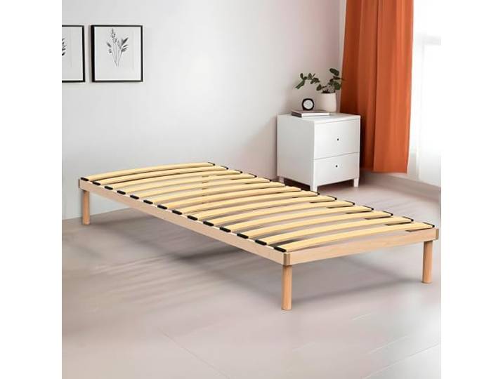 Coemo Pyxis Bettgestell mit integriertem Lattenrost, 100x200 cm Elegantes Design, Massivholz Buche, Platzsparend, Hohe Belastbarkeit, Einfache Montage, Integrierter Lattenrost