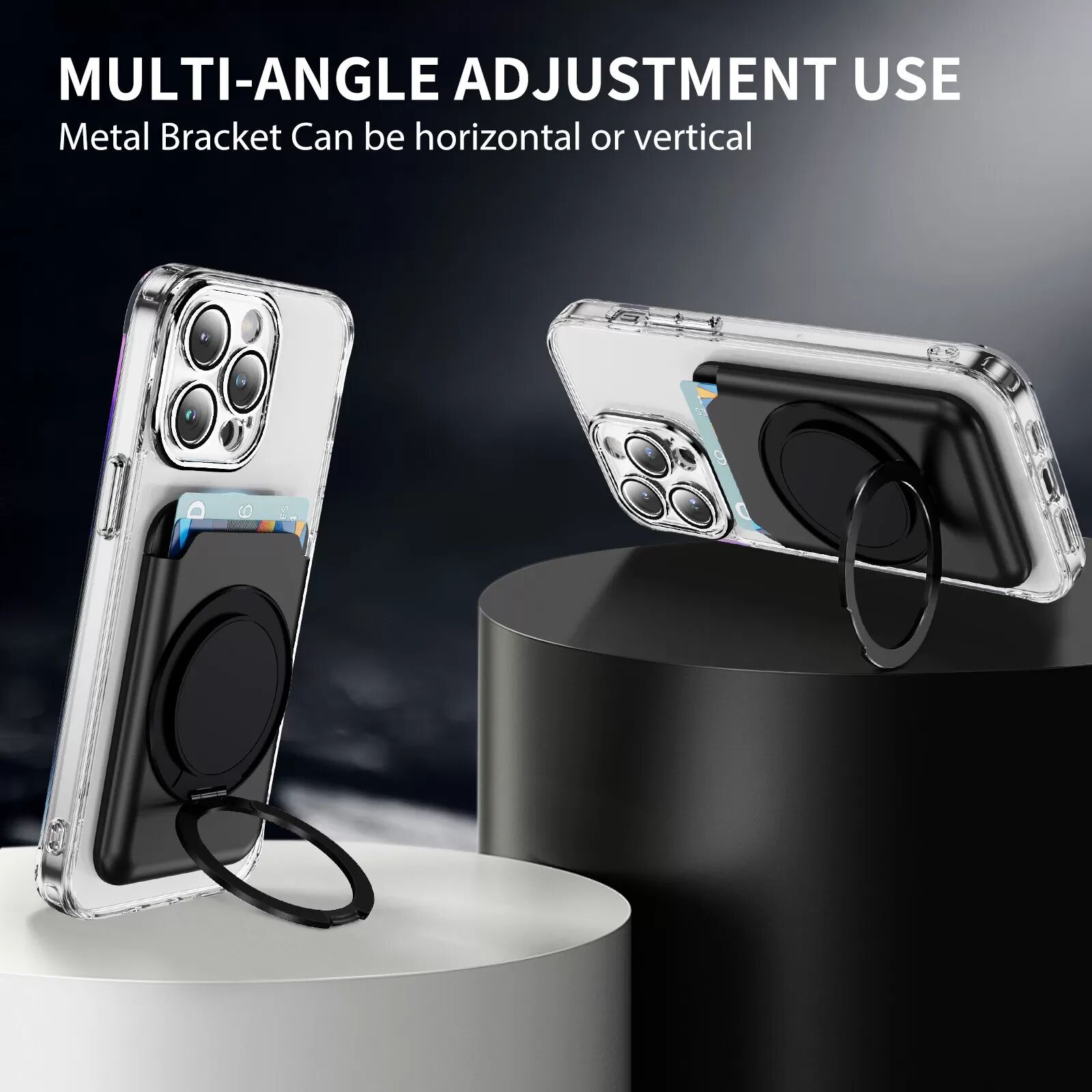 INF Porte-carte magnétique avec béquille rotative à 360° Le noir