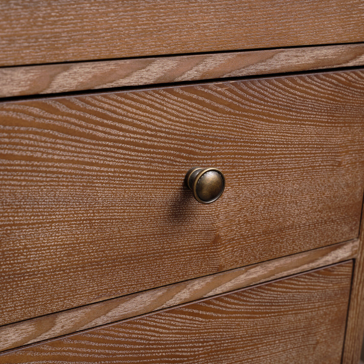 Dark Wood 3 Drawer Bedside Table - Ashwell Range Wood, Metal