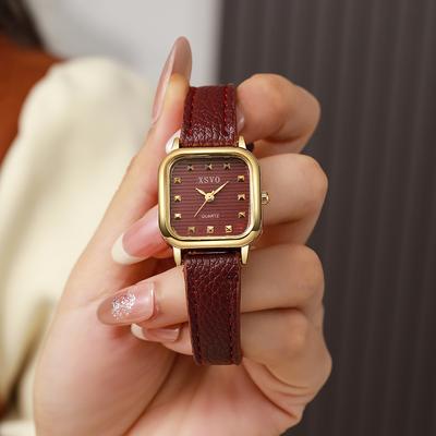Friendly Fresh Finds Fashion Ladies Quartz Watch With Square Dial And Leather Strap Perfect For Christmas & Halloween Gifts rose