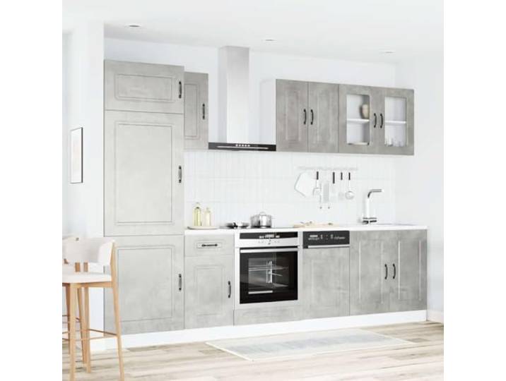 KTHLBRH Kalmar Küchenmöbel-Set, 8-teilig, Grau, Beton Mehrschichtholz und Glas, verstellbare Füße, einfache Reinigung, großer Stauraum