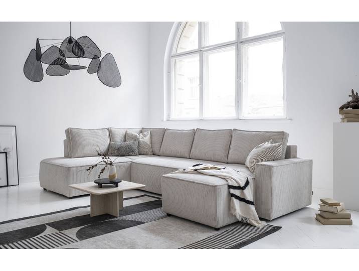 MIUFORM Brave Dave - Canapé d'angle avec fonction lit et coffre de lit U-FORM GAUCHE - 322x194cm - Beige - Canapé-lit Canapé