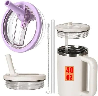 Uplifted Finds Flip Straw Leak Proof Lid Replacement For Tumbler Cups purple 2 Pcs + Straw