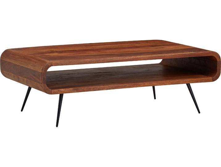 Wohnling Couchtisch Sheesham Massivholz Metall 90x55x30cm mit Stauraum Modern Rechteckig