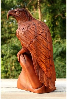 G6 Collection "12"" Large Big Solid Wooden Handmade American Eagle Statue Handcrafted Figurine Sculpture Hand Carved Lodge Home Decor Us Accent"