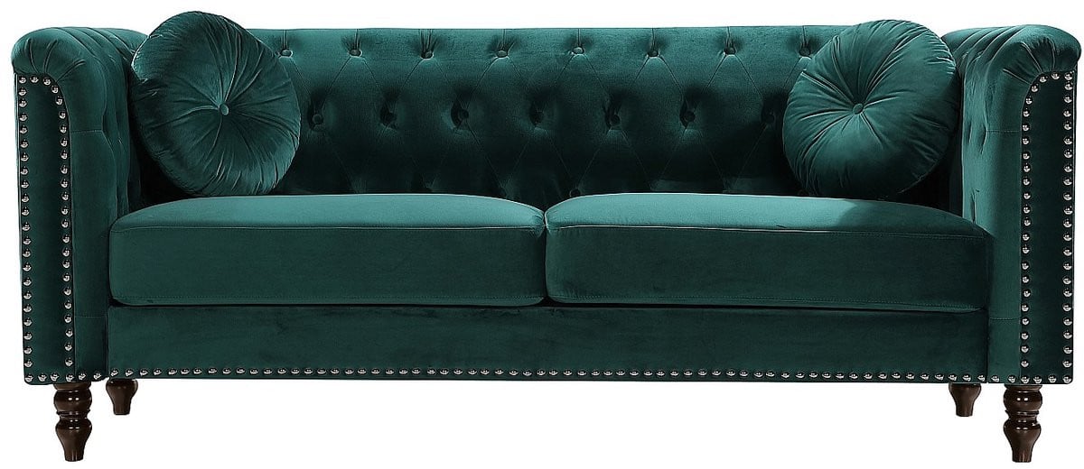 Turner Driezitsbank Chesterfield in smaragdgroen fluweel