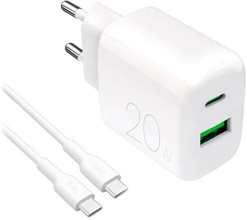 Puro Carregador 1x USB-A / 1x USB-C  Prolite 20W + Cabo USB-C   1,2 M - Branco