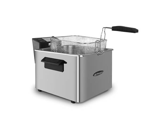 Orbegozo FDR 80 - Professionelle Fritteuse, 8 Liter, einstellbares Thermostat, Leuchtanzeigen, isolierte Griffe, Kabelaufwickler, Edelstahl, 3000 W