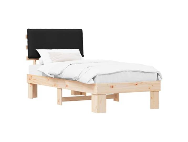 SDWEHBJ Bettgestell 100 x 200 cm mit gepolstertem Kopfteil, Massives Kiefernholz, Schwarz, 211 x 103 x 93 cm, Plattform-Lattenrost, für Einzelmatratze 100 x 200 cm