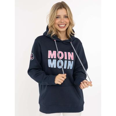 Hoodie ZWILLINGSHERZ "Moin Moin", Damen, Gr. M, blau (marine), Sweatware, Obermaterial: 50% Baumwolle, 50% Polyester, Sweatshirts Hoodie, auffälliges Front Logo, Anker am Arm, Kapuze mit Kordel, Kängurutasche