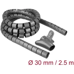 DELOCK Spiralschlauch mit Einziehwerkzeug 2,5m x 30mm grau