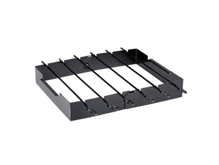 Alpina Brochettes pour Barbecue avec Support - Brochettes avec 6 brochettes en métal d'environ 35 cm - Accessoires de Barbecue pour Viande\, Poisson et légumes - Outil de Barbecue - Noir