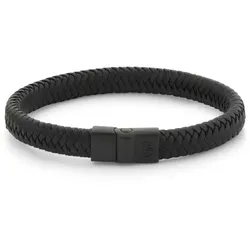 REBEL & ROSE - BRACELETS LEATHER STEEL - Full Metal Herringbone - schwarz / 9 mm