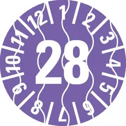 Dreifke® Prüfplakette 28, violett, Sicherheitsfolie, selbstklebend, Ø 15mm, 60 Stk.