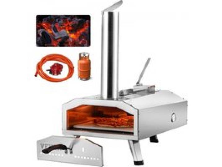 VEVOR Four à Pizza d’Extérieur Capacité 12 pouces, Four à Granulés et à Gaz Portable, avec Pierre à Pizza en Cordiérite Épaisse et Pieds Repliables, pour Barbecue Camping Jardin Arrière-Cour, Argenté