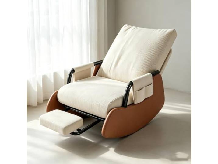 LCNDKF Relaxsessel mit Hocker mit Ausziehbarer Beinablage Kompakter Loungesessel mit herausziehbarer Fußstütze und weichen Armlehnen für Schlafzimmer.