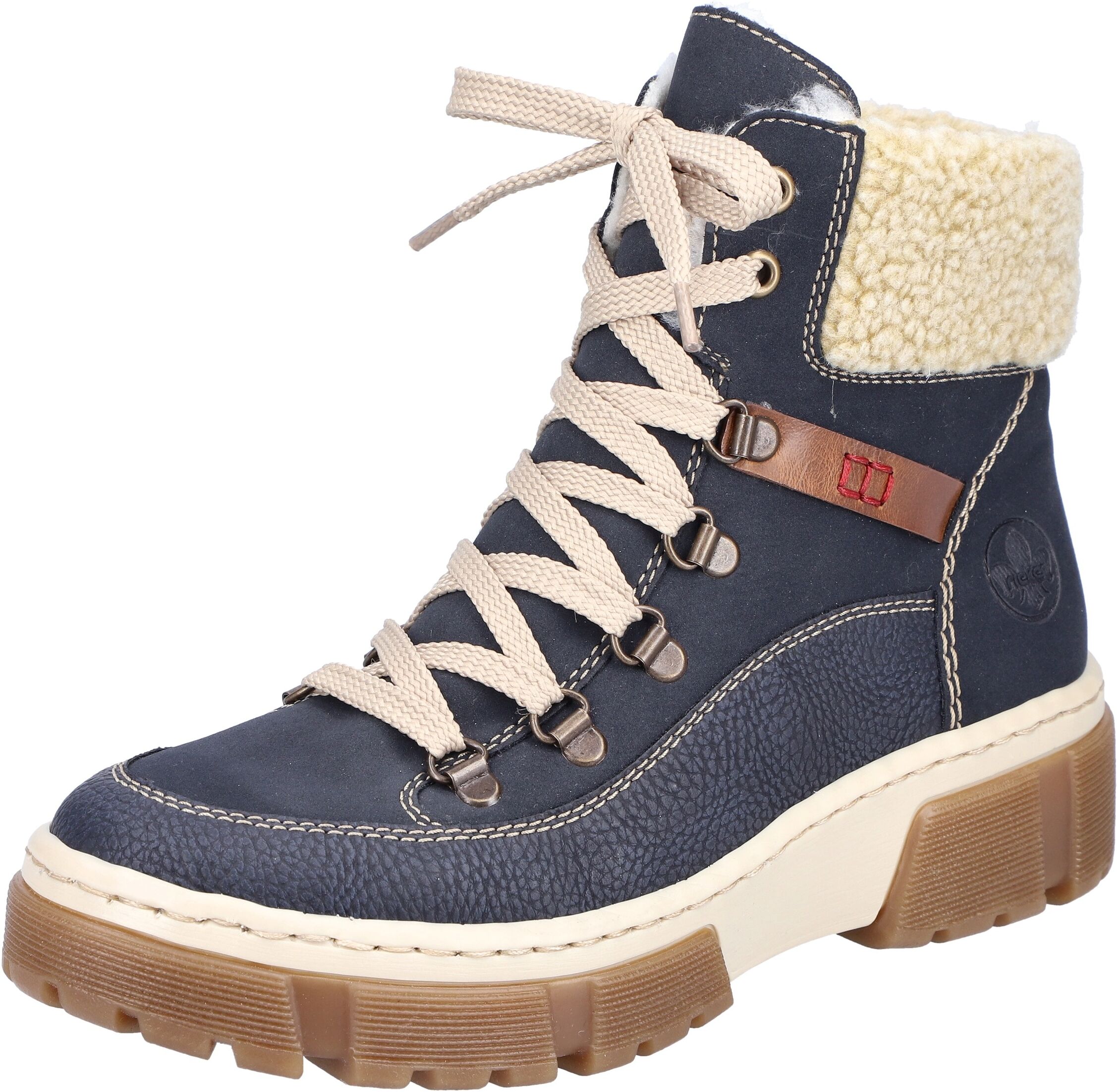 Winterboots RIEKER, Damen, Gr. 42, Warmfutter, blau, Lederimitat, Textil, Schuhe Winterboots, Schnürboots, Winterstiefelette mit Warmfutter ausgestattet, Topseller