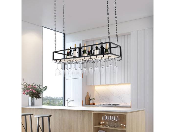 Casier à vin suspendu Vintage avec support en verre support de plafond industriel réglable étagère à bouteille de vin suspendue 100/110/120 cm DHL nouveau
