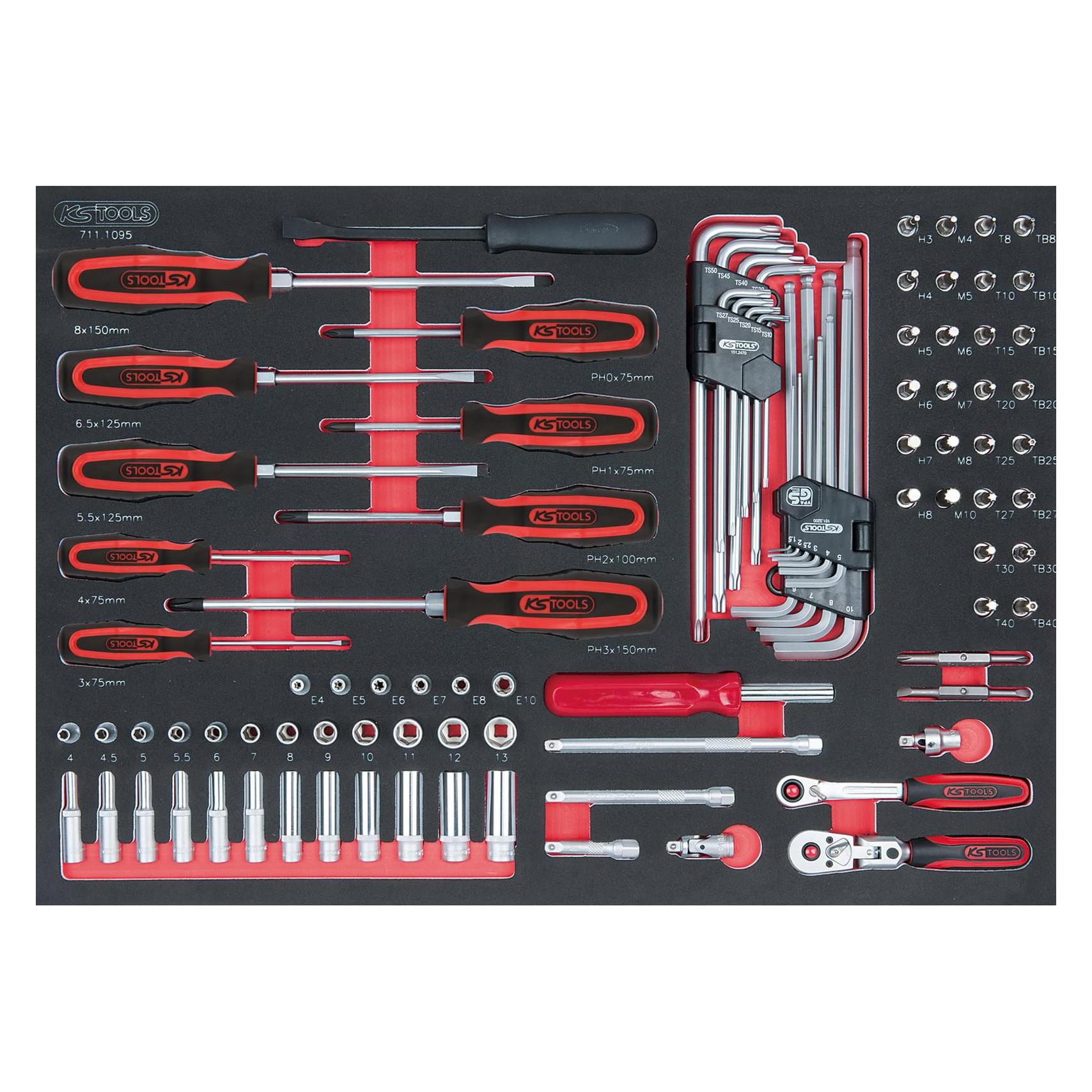 KS Tools SCS 1/4" Steckschlüssel-Satz, 95 Teile, Einlage ganze Schubfläche (711.1095)