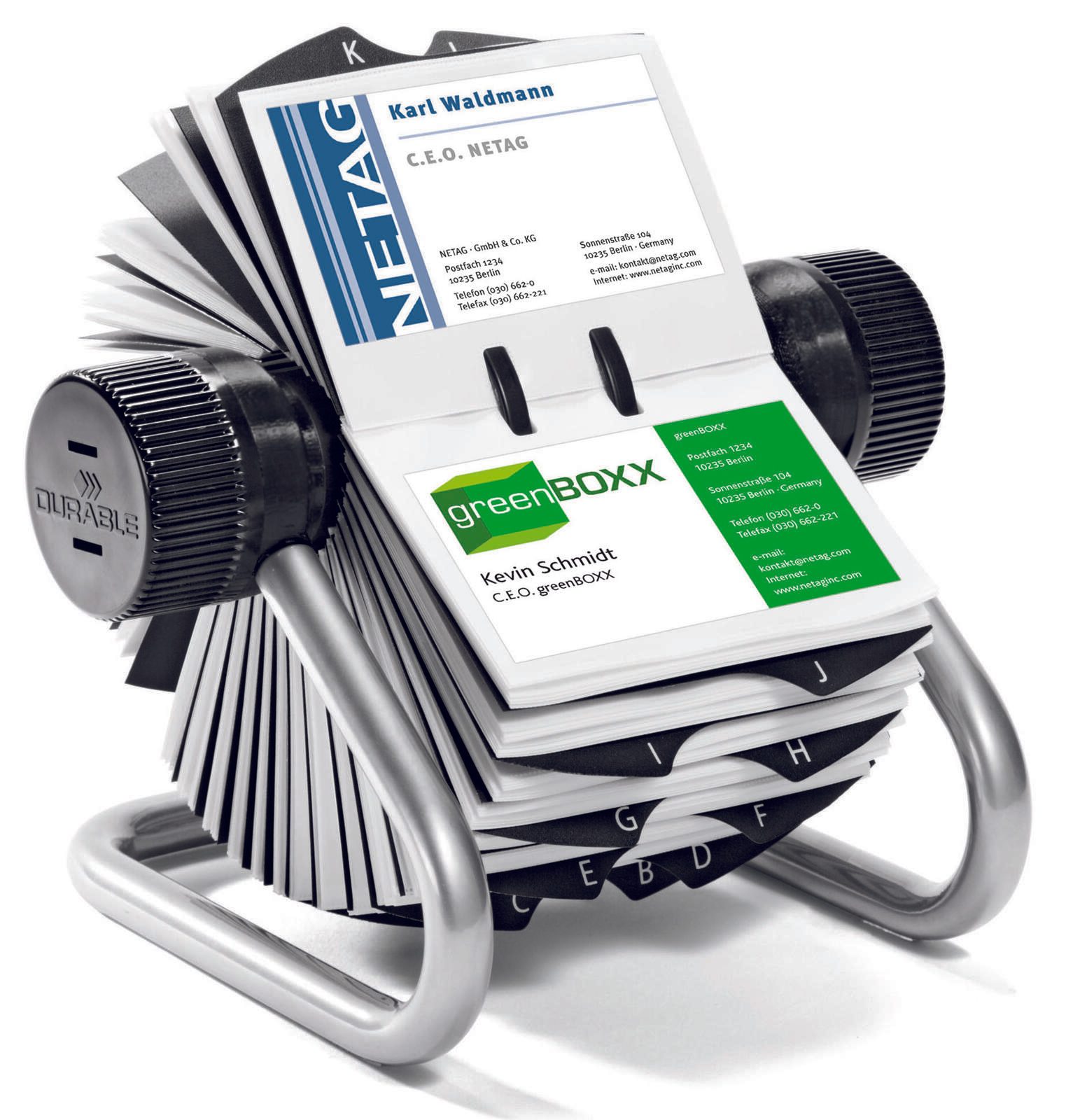 DURABLE Visitenkarten-Rollkartei silbergrau, für Visitenkarten bis Größe 95 x 60 mm 248123