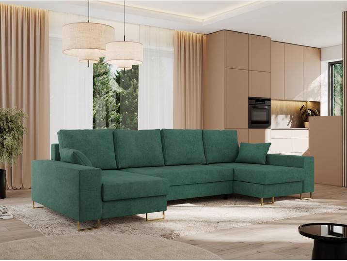 MKS MEBLE Ecksofa U mit Schlaffunktion und Bettkasten, Wohnlandschaft U-form - DORIAN U - Grün Struktur