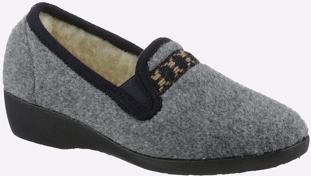 Hausschuh CLASSIC, Damen, Gr. 37, Textil, grau, Schuhe Hausschuh grau 37, Textil