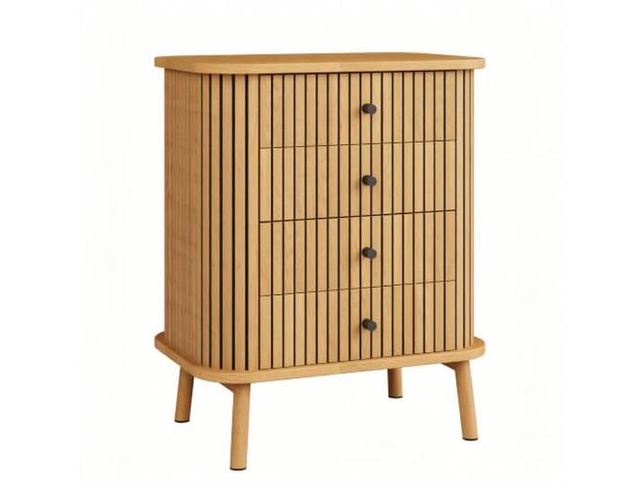 Hapterouse Kommode Mit 4 Schubladen, Nachtschrank Rillen Wild Eiche MDF mit Stahlrahmen, 60x40x80 cm, Platzsparend Stabil, für Flur Büro, Als Kommode oder Nachtschrank im Wohnraum nutzbar