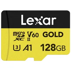 Lexar microSD Memory Card MICROSD GOLD UHS-II (128 GB, microSDXC, U3, UHS-II), Speicherkarte, Gold