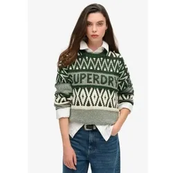 Superdry für Damen. W6110559A Pullover mit Rundhalsausschnitt und grünem Markendesign (XS), Lässig, Acryl