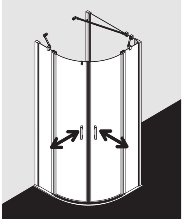 Kermi Liga Viertelkreis-Pendeltür mit Festfeldern LIP55090181AK 90x185cm, silber mattglanz, ESG klar, auf Duschwanne