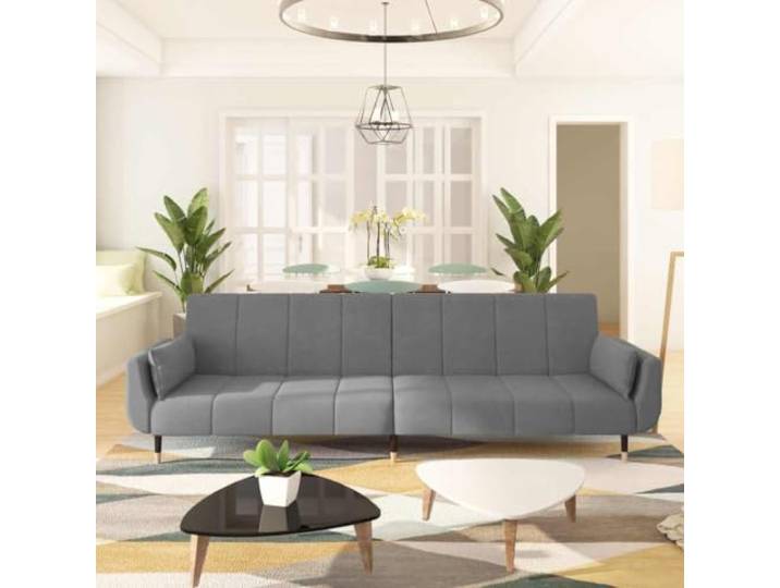 HEFZGDB Schlafsofa 2-Sitzer mit 2 Kissen Hellgrau Samt – Verstellbare Rückenlehne für Lounge und Schlafposition, Robuster Holzrahmen mit Metallbeinen, Weiches Samtmaterial