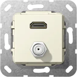 Gira Einsatz HDMITM „High Speed with Ethernet” und SAT F-Buchse Gender Changer (cremeweiß, glänzend)