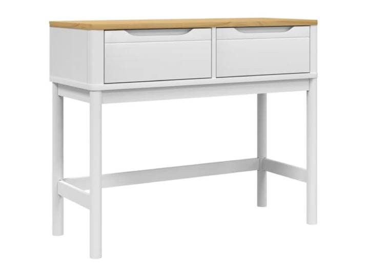 GPUTYGHN Konsolentisch Floro Weiß 89,5x36,5x73 cm Massivholz Kiefer Massive Kiefer, 2 Schubladen, Holzbeine, Flur, Wohnzimmer, Dielenbereich, natürliche Maserung