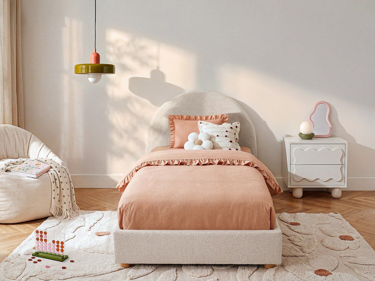 Unique Canapé abatible 90 x 190 cm - Tela bouclé - Crema - LIRIMO